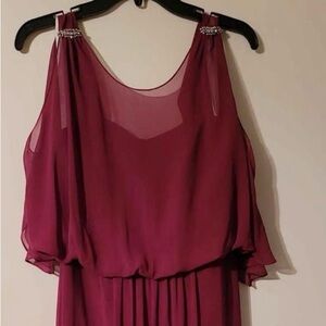 David's Bridal Sangria Maxi Bridesmaid Dress, Cold Shoulder Elegant Dress